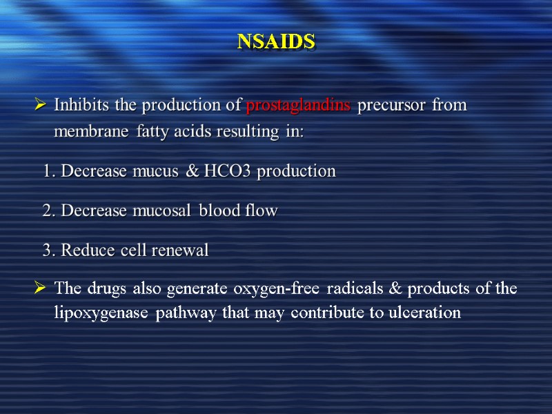 NSAIDS Inhibits the production of prostaglandins precursor from membrane fatty acids resulting in: 